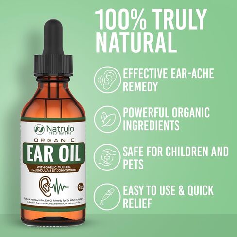 زيت الأذن العضوي لعدوى الأذن - قطرات أذن طبيعية لألم الأذن، وإزالة شمع الأذن والسباح - علاج آلام الأذن للأطفال والبالغين والرضع والكلاب - قطرات الأذن مع مولين والثوم والآذريون صنع في الولايات المتحدة الأمريكية in Kuwait