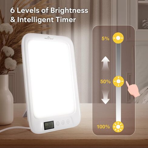 مصباح العلاج بالضوء Easy@Home قابل لإعادة الشحن: مصباح طاقة العلاج بالضوء LED خالي من الأشعة فوق البنفسجية مع 10000 لوكس | مصباح شمسي مع 3 مستويات سطوع قابلة للتعديل | وظيفة ذاكرة المؤقت ELT-492-WT in Kuwait