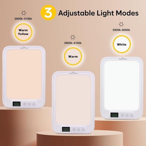 مصباح العلاج بالضوء Easy@Home قابل لإعادة الشحن: مصباح طاقة العلاج بالضوء LED خالي من الأشعة فوق البنفسجية مع 10000 لوكس | مصباح شمسي مع 3 مستويات سطوع قابلة للتعديل | وظيفة ذاكرة المؤقت ELT-492-WT in Kuwait