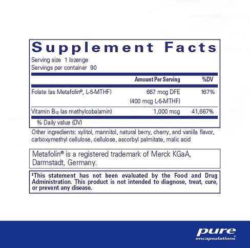 Pure Encapsulations PureMelt B12 Folate | Dissolvable Lozenge with 1,000 mcg Vitamin B12 and Active Folate (as Metafolin L-5|MTHF) | 90 Lozenges in Saudi Arabia