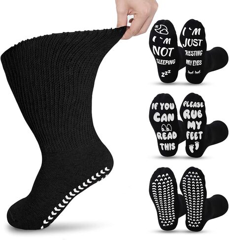 جوارب FENGLE لمرضى السكري لتورم القدمين، جوارب طبية مضحكة بنمط فكاهي، جوارب للمستشفى مع مقابض للنساء والرجال، 4 أزواج in Kuwait
