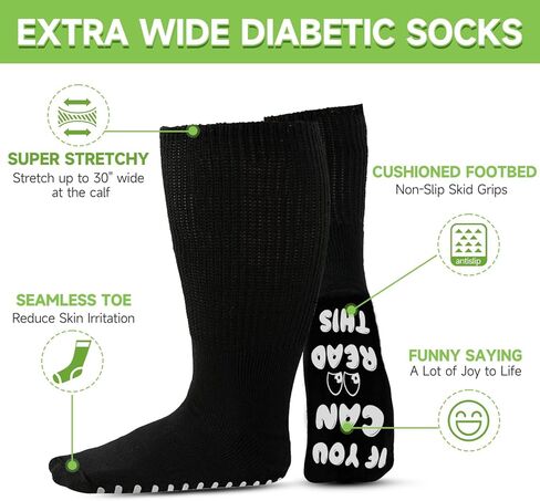 جوارب FENGLE لمرضى السكري لتورم القدمين، جوارب طبية مضحكة بنمط فكاهي، جوارب للمستشفى مع مقابض للنساء والرجال، 4 أزواج in Kuwait