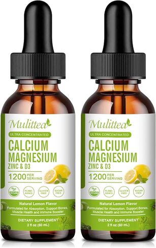Calcium Magnesium Zinc with Magnesium Glycinate 500mg Plus Vitamin C D3 K2 | 2 Month Supply | Calcium Supplement | Bone Support | Calcium with Vitamin D3 K2 Liquid Drop | Gluten Free | (2 Pack) in Kuwait
