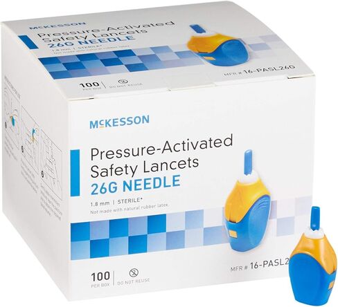 إبرة لانسيت ذات عمق ثابت من McKesson 16-PASL26G، عمق 1.8 مم، 26 مقياس ضغط منشط (عبوة من 100 قطعة)، أزرق in Kuwait