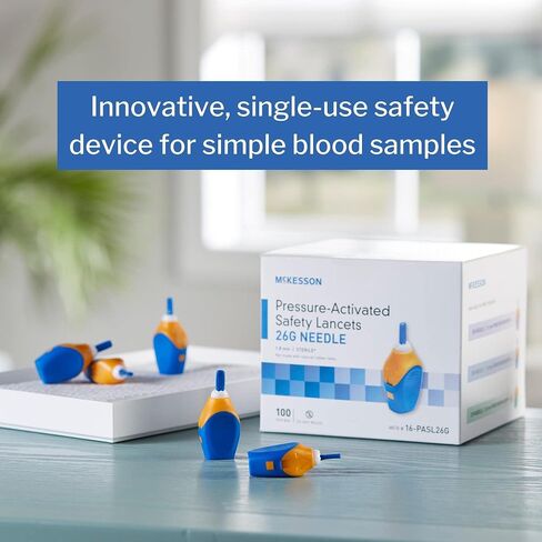 إبرة لانسيت ذات عمق ثابت من McKesson 16-PASL26G، عمق 1.8 مم، 26 مقياس ضغط منشط (عبوة من 100 قطعة)، أزرق in Kuwait