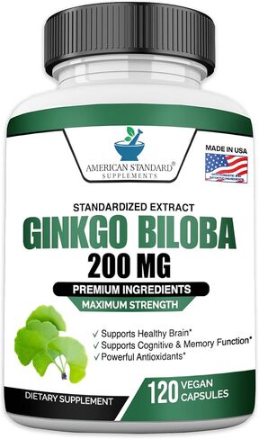 مستخلص الجنكة بيلوبا 200 ملغ، مستخلص الجنكة بيلوبا العضوي، مكملات الجنكة بيلوبا، مستخلص الجنكة بيلوبا، الجنكة بيلوبا العضوية، حبوب الجنكة بيلوبا، كبسولات الجنكة بيلوبا، 120 كبسولة نباتية in Kuwait