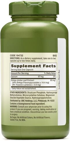 GNC Herbal Plus Ginkgo Biloba 60mg, 100 Capsules, Supports Mental Sharpness in Kuwait