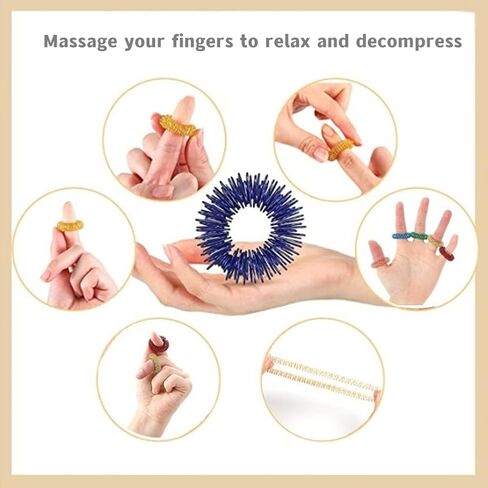 HUAMIAODI 22 قطعة من حلقات تدليك الضغط الإبري للإصبع، مجموعة أدوات تخفيف التوتر والقلق للرجال والنساء والبالغين والمراهقين، 11 لونًا in Kuwait