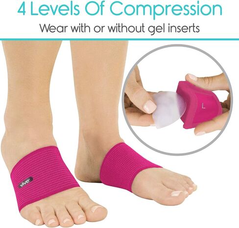 Vive Arch Support Sleeves - Compression Bands for Plantar Fasciitis, Foot Care, Heel Spurs, Flat and Fallen Arches and Feet Pain Relief - Orthotic Gel Cushion Sock Brace - for Men and Women - (Pair) in Saudi Arabia