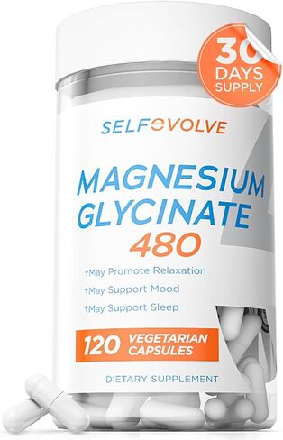 SELFevolve Magnesium Glycinate 480mg - High Absorption Magnesium Supplement Support Stress Relief, Sleep, Heart Health, Nerves, Muscles, and Metabolism, 120 Veggie Capsules, 1 Month Supply in Saudi Arabia