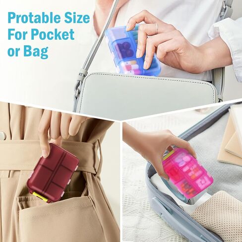 1 Pack Travel Pill Organizer with Lables, Cute Small 10 Grid Compartments Pocket Pharmacy for Purse Vitamin Fish Oil Pill Box - Portable Mini Daily Weekly 7 Day Medication Organizer (Brown) in Saudi Arabia
