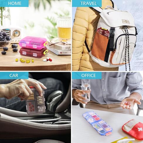 1 Pack Travel Pill Organizer with Lables, Cute Small 10 Grid Compartments Pocket Pharmacy for Purse Vitamin Fish Oil Pill Box - Portable Mini Daily Weekly 7 Day Medication Organizer (Brown) in Saudi Arabia
