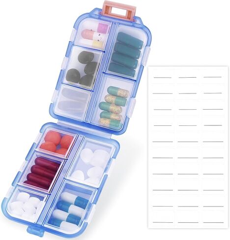 1 Pack Travel Pill Organizer with Lables, Cute Small 10 Grid Compartments Pocket Pharmacy for Purse Vitamin Fish Oil Pill Box - Portable Mini Daily Weekly 7 Day Medication Organizer (Brown) in Saudi Arabia