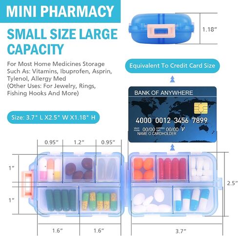 1 Pack Travel Pill Organizer with Lables, Cute Small 10 Grid Compartments Pocket Pharmacy for Purse Vitamin Fish Oil Pill Box - Portable Mini Daily Weekly 7 Day Medication Organizer (Brown) in Saudi Arabia