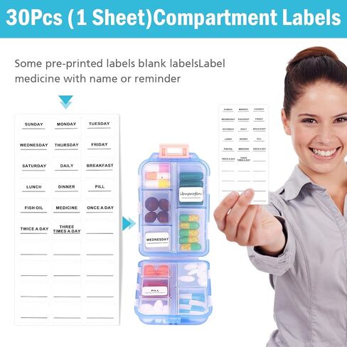 1 Pack Travel Pill Organizer with Lables, Cute Small 10 Grid Compartments Pocket Pharmacy for Purse Vitamin Fish Oil Pill Box - Portable Mini Daily Weekly 7 Day Medication Organizer (Brown) in Saudi Arabia