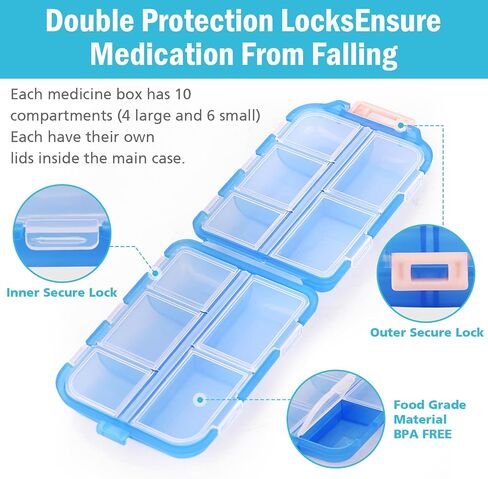 1 Pack Travel Pill Organizer with Lables, Cute Small 10 Grid Compartments Pocket Pharmacy for Purse Vitamin Fish Oil Pill Box - Portable Mini Daily Weekly 7 Day Medication Organizer (Brown) in Saudi Arabia