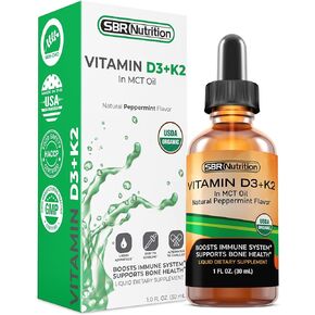 MAX Absorption, Vitamin D3 + K2 (MK-7) Liquid Drops with MCT Oil, Peppermint Flavor, Helps Support Strong Bones and Healthy Heart