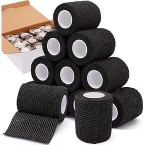 NANASO 12PCS Self Adhesive Bandage Wrap,3" x 5 Yards Elastic Adhesive Tape for Sports,Self Adherent Wrap for Pet,Breathable Cohesive Bandage for Wrist Ankle Knee Leg First Aid Sprains Swelling-Black in Kuwait