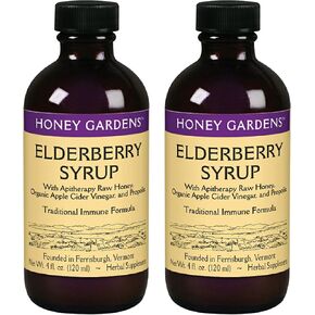 Honey Gardens Elderberry Syrup with Grade A Raw Honey, Propolis, Organic ACV & Elderberries | Traditional Immune Formula w/Echinacea | Made in The USA (4oz, 2pk) in Saudi Arabia