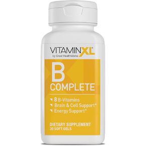 VitaminXL B Complete is a Full Spectrum B Complex Made with B1, B5, B6, B12, Biotin, Niacin, Riboflavin, and Folate, Also with Choline and inositol (30 Soft Gels, 30 Servings) in Kuwait