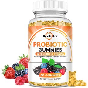 صمغ بروبيوتيك ريفينوترا مع إنزيم هضمي وبريبايوتك عشبي لدعم صحة الجهاز الهضمي وصحة المناعة للنساء والرجال، 60 قيراط، نباتي، غير معدّل وراثيًا، مزيج سكر أقل، نكهات التوت in Kuwait