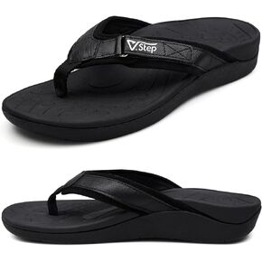 شبشب لتقويم العظام قابل للتعديل من V.Step مع دعم قوس للرجال والنساء، صنادل ثونغ من الجلد لتقويم العظام، شباشب لالتهاب اللفافة الأخمصية، أسود in Saudi Arabia