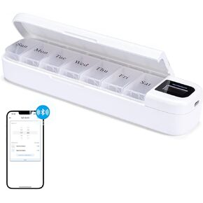 منبه طبي لموزع حبوب الدواء الإلكتروني من Odaro - حافظة حبوب سفر أسبوعية، حامل حبوب دواء لمدة 7 أيام مع تطبيق، تذكير بصندوق حبوب الدواء المحمول لكبار السن مرة واحدة في اليوم (أخضر) in Kuwait