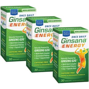 BodyGold Ginsana Energy, Once Daily | Panax Ginseng Extract w/Energizing Herbal Blend for Focus & Endurance | No Caffeine | 30 VegCap in Saudi Arabia