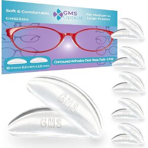 GMS Optical® 2.5mm Anti-slip Adhesive Contoured Soft Silicone Eyeglass Nose Pads with Super Sticky Backing - 5 Pair (Black)