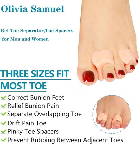 أوليفيا صامويل جل فاصل أصابع القدم، فواصل أصابع القدم، مصحح الورم، وسائد وسائد الورم لمنع الاحتكاك وتخفيف الضغط، مصحح أصابع القدم المطرقة للرجال والنساء (6 عبوات) in Kuwait