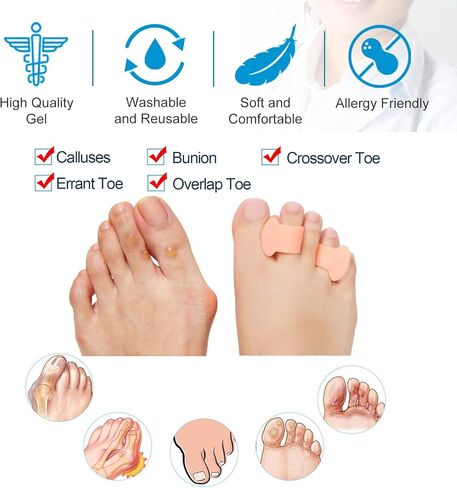 أوليفيا صامويل جل فاصل أصابع القدم، فواصل أصابع القدم، مصحح الورم، وسائد وسائد الورم لمنع الاحتكاك وتخفيف الضغط، مصحح أصابع القدم المطرقة للرجال والنساء (6 عبوات) in Kuwait