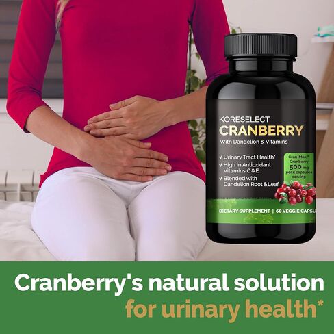 KORESELECT Cranberry 17,000mg with Dandelion & Vitamins, UTI Relief, Antioxidant Supplement, Immune Support, Bladder Health for Women & Men 60 Vegan Capsules in Kuwait