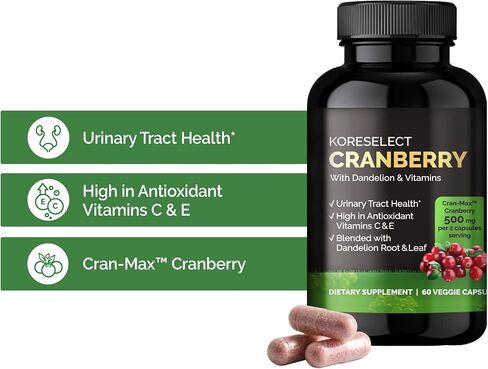KORESELECT Cranberry 17,000mg with Dandelion & Vitamins, UTI Relief, Antioxidant Supplement, Immune Support, Bladder Health for Women & Men 60 Vegan Capsules in Kuwait