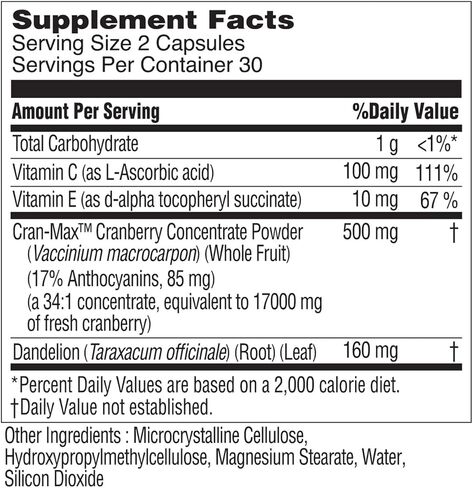 KORESELECT Cranberry 17,000mg with Dandelion & Vitamins, UTI Relief, Antioxidant Supplement, Immune Support, Bladder Health for Women & Men 60 Vegan Capsules in Kuwait