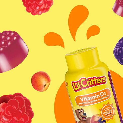 مكمل غذائي يومي بفيتامين D3 من ليل كريترز للأطفال، لدعم المناعة والعظام، بنكهات الخوخ والتوت، 60 علكة in Kuwait