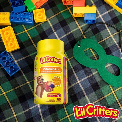 مكمل غذائي يومي بفيتامين D3 من ليل كريترز للأطفال، لدعم المناعة والعظام، بنكهات الخوخ والتوت، 60 علكة in Kuwait