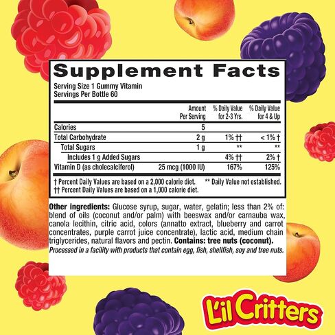 مكمل غذائي يومي بفيتامين D3 من ليل كريترز للأطفال، لدعم المناعة والعظام، بنكهات الخوخ والتوت، 60 علكة in Kuwait