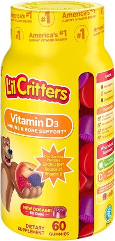 مكمل غذائي يومي بفيتامين D3 من ليل كريترز للأطفال، لدعم المناعة والعظام، بنكهات الخوخ والتوت، 60 علكة in Kuwait