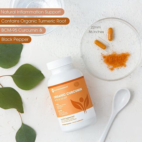 Organic Turmeric Curcumin with Black Pepper & BCM-95 - for Inflammatory Joint Support, Brain & Immune Health - 60 Vegan Turmeric Capsules, 1000mg - Herbal Curcumin Supplements in Kuwait