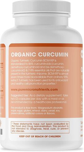 Organic Turmeric Curcumin with Black Pepper & BCM-95 - for Inflammatory Joint Support, Brain & Immune Health - 60 Vegan Turmeric Capsules, 1000mg - Herbal Curcumin Supplements in Kuwait