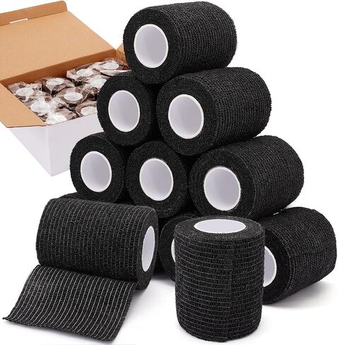 NANASO 12PCS Self Adhesive Bandage Wrap,3" x 5 Yards Elastic Adhesive Tape for Sports,Self Adherent Wrap for Pet,Breathable Cohesive Bandage for Wrist Ankle Knee Leg First Aid Sprains Swelling-Black in Kuwait