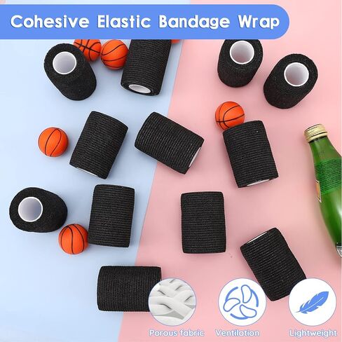 NANASO 12PCS Self Adhesive Bandage Wrap,3" x 5 Yards Elastic Adhesive Tape for Sports,Self Adherent Wrap for Pet,Breathable Cohesive Bandage for Wrist Ankle Knee Leg First Aid Sprains Swelling-Black in Kuwait