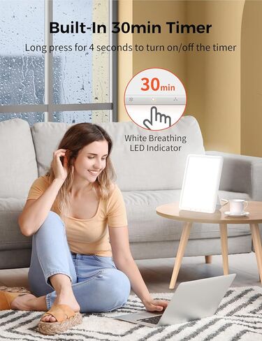 CHLLEN Light Therapy Lamp, Ultra-Thin Uv-Free 10000 Lux Therapy Light, Adjustable Brightness Levels, 30mins Timer, 90° Rotatable Stand，Light Therapy Lamp Memory Function for a Happy of Life in Saudi Arabia