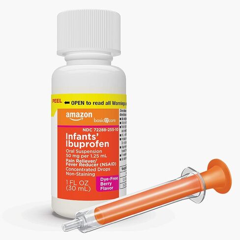 قطرات مركزة من Amazon Basic Care للرضع، معلق إيبوبروفين عن طريق الفم 50 مجم لكل 1.25 مل، مسكن للألم/مخفض للحمى، توت، خالي من الصبغة، لعلاج التهاب الحلق وتخفيف الصداع والمزيد، 1 أونصة سائلة in Kuwait