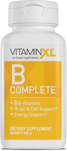 VitaminXL B Complete is a Full Spectrum B Complex Made with B1, B5, B6, B12, Biotin, Niacin, Riboflavin, and Folate, Also with Choline and inositol (30 Soft Gels, 30 Servings) in Kuwait