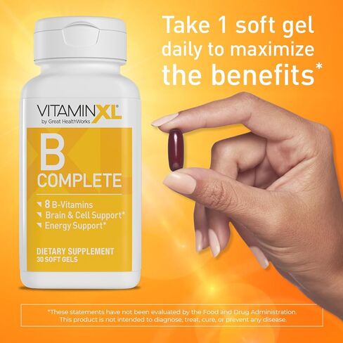 VitaminXL B Complete is a Full Spectrum B Complex Made with B1, B5, B6, B12, Biotin, Niacin, Riboflavin, and Folate, Also with Choline and inositol (30 Soft Gels, 30 Servings) in Kuwait