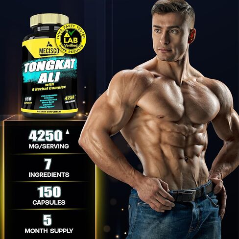 7 في 1 تونغكات علي مع تريبولوس تيريستريس 4250 ملغ - 150 كبسولة - أعلى فعالية مع جذر اشواغاندا، وجذر باناكس الجينسنغ، وجذر الماكا، ومسحوق شيلاجيت والفلفل in Kuwait