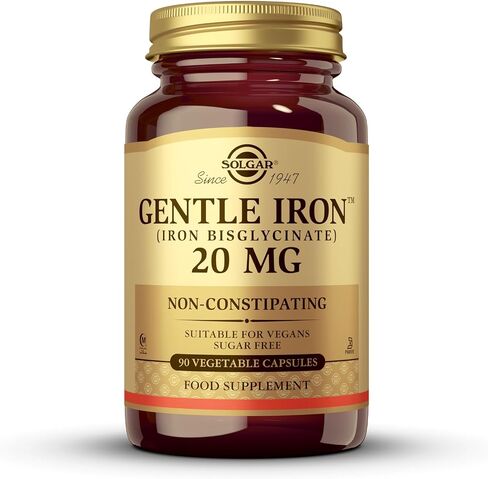 Solgar Gentle Iron (Iron Bisglycinate) 25 mg - 90 Vegetable Capsules - Non-Constipating, Gentle on Your Stomach - Gluten Free - 90 Servings in Saudi Arabia