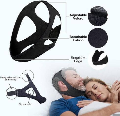 حزام ذقن للشخير لمستخدمي CPAP، أجهزة مضادة للشخير، حزام ذقن قابل للتعديل للشخير، حل فعال للشخير لوقف الشخير، حزام ذقن للنوم مسامي للرجال والنساء in Kuwait
