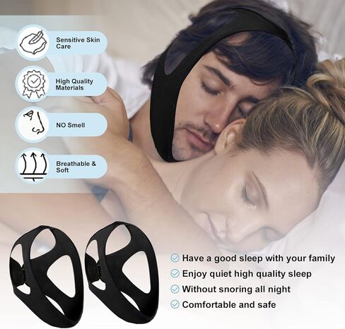 حزام ذقن للشخير لمستخدمي CPAP، أجهزة مضادة للشخير، حزام ذقن قابل للتعديل للشخير، حل فعال للشخير لوقف الشخير، حزام ذقن للنوم مسامي للرجال والنساء in Kuwait